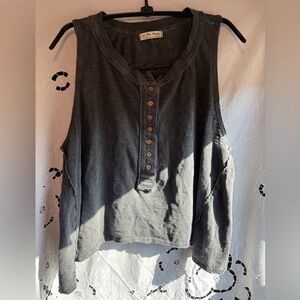 We The Free Charcoal Henley Tank basic staple cotton with Button Placket XL
